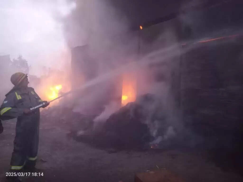 Varanasi : रोहनिया क्षेत्र में ट्रांसपोर्ट गोदाम में लगी भीषण आग, दो डीसीएम वाहन आए चपेट में