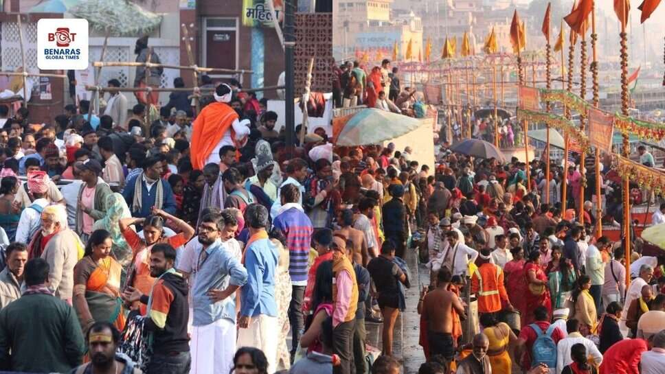 काशी में माघी पूर्णिमा पर गंगा में डुबकी के बाद बाबा विश्वनाथ के दर्शन के लिए उमड़ी भीड़