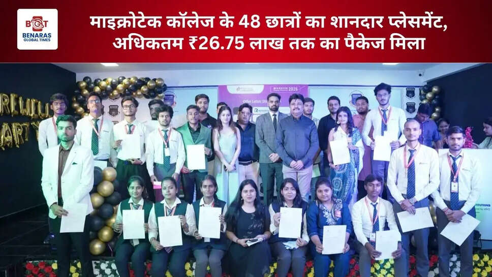 माइक्रोटेक कॉलेज के 48 छात्रों का शानदार प्लेसमेंट, अधिकतम ₹26.75 लाख तक का पैकेज मिला