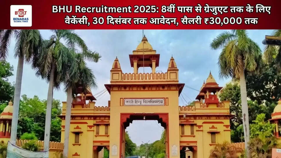 BHU Recruitment 2025: 8वीं पास से ग्रेजुएट तक के लिए वैकेंसी, 30 दिसंबर तक आवेदन, सैलरी ₹30,000 तक