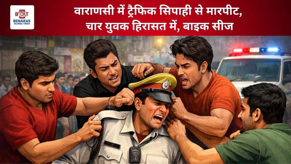  वाराणसी में ट्रैफिक सिपाही से मारपीट, चार युवक हिरासत में, बाइक सीज*
