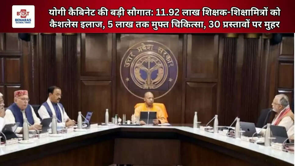  योगी कैबिनेट की बड़ी सौगात: 11.92 लाख शिक्षक-शिक्षामित्रों को कैशलेस इलाज, 5 लाख तक मुफ्त चिकित्सा, 30 प्रस्तावों पर मुहर