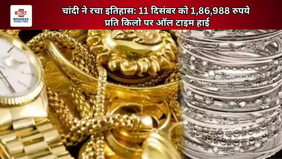 चांदी ने रचा इतिहास: 11 दिसंबर को 1,86,988 रुपये प्रति किलो पर ऑल टाइम हाई