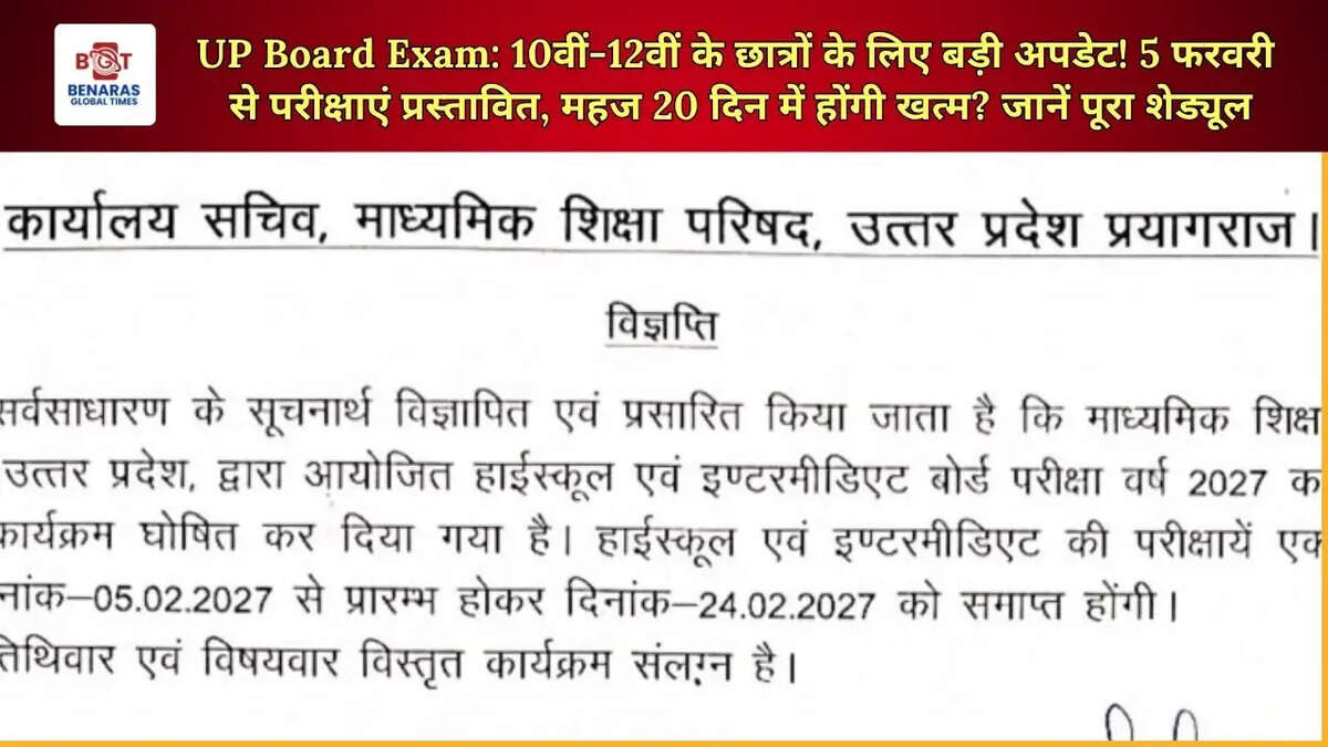  UP Board Exam 2027: 10वीं-12वीं के छात्रों के लिए बड़ी अपडेट! 5 फरवरी से परीक्षाएं प्रस्तावित, महज 20 दिन में होंगी खत्म? जानें पूरा शेड्यूल