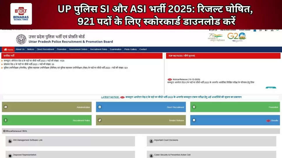  UP पुलिस SI और ASI भर्ती 2025: रिजल्ट घोषित, 921 पदों के लिए स्कोरकार्ड डाउनलोड करें