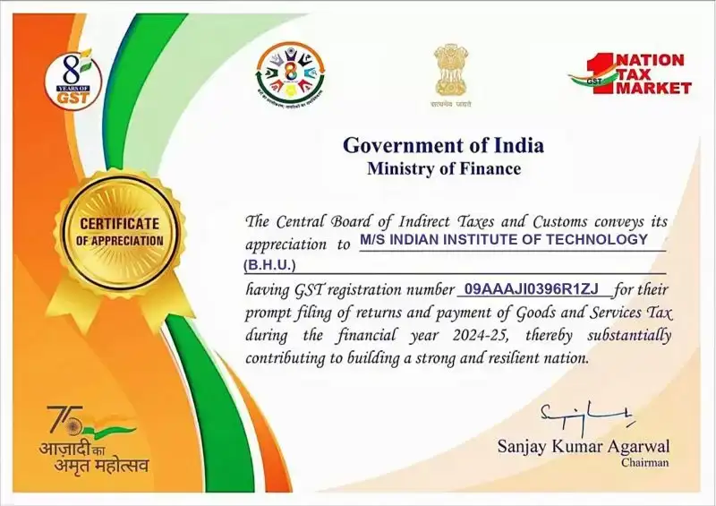 IIT (BHU) को CBIC ने किया सम्मानित, GST अनुपालन में उत्कृष्ट प्रदर्शन के लिए मिला प्रशंसा प्रमाण पत्र IIT (BHU) को CBIC ने किया सम्मानित, GST अनुपालन में उत्कृष्ट प्रदर्शन के लिए मिला प्रशंसा प्रमाण पत्र IIT (BHU) को CBIC ने किया सम्मानित, GST अनुपालन में उत्कृष्ट प्रदर्शन के लिए मिला प्रशंसा प्रमाण पत्र